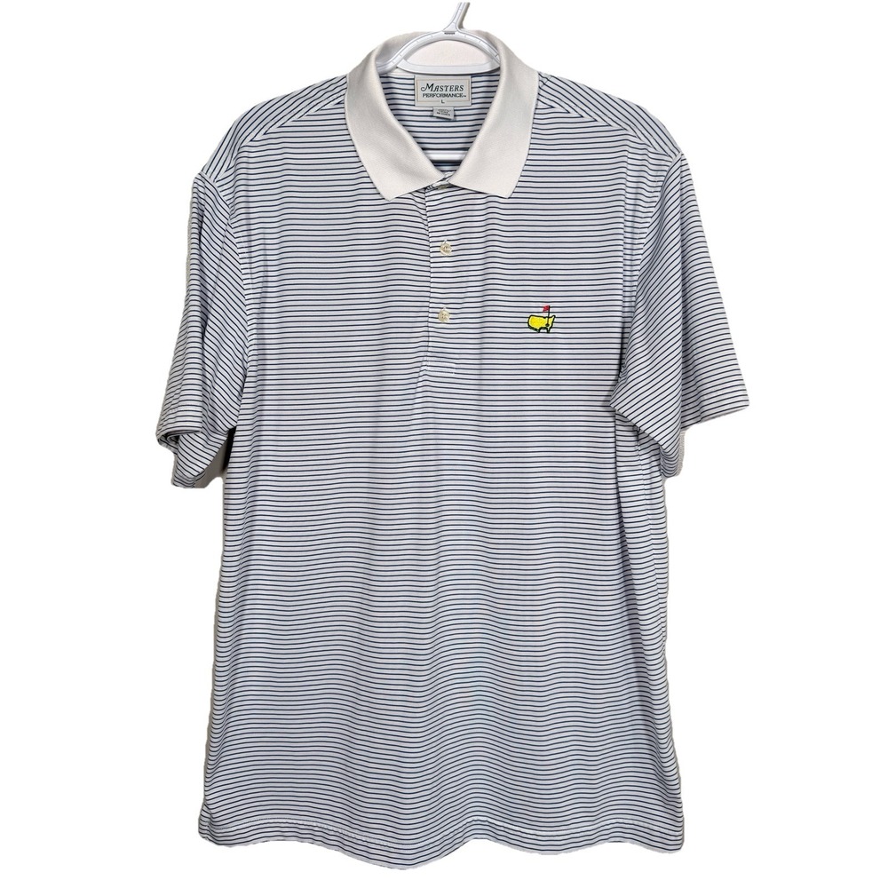 Masters Performance Augusta National Polo Shirt L White Blue‎ Striped Stretch